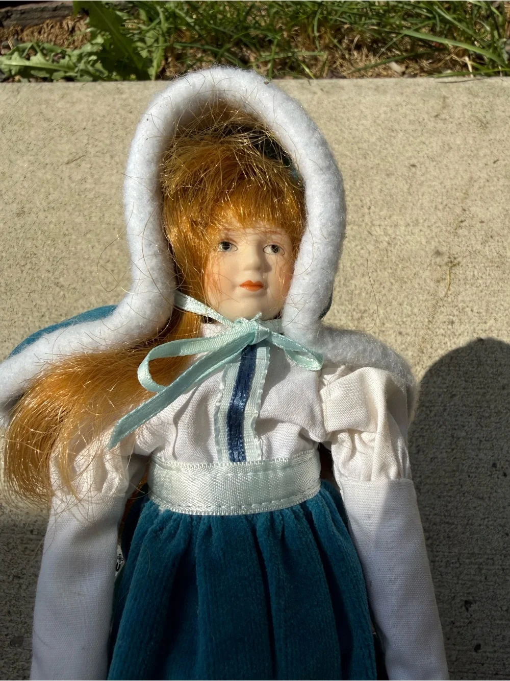 Russ Teal & White Hooded Doll with Red Hair